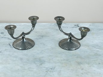 Pair Of Pewter Two Stick Candelabra