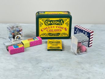Lot Of Children's Toys Including Marbles, Jacks, Crayola And Harmonica
