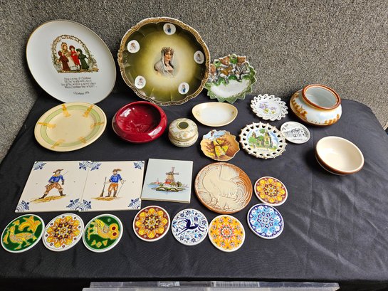 B293 - Various Plates And Tiles With Coasters - 3.5' To 11' - LOCAL PICKUP ONLY