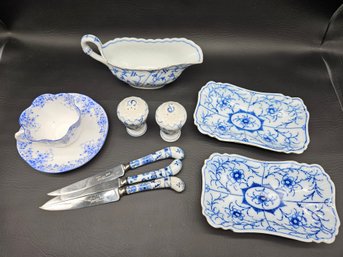 S38 - Blue & White China Lot - Shelly - Sheffield - German - 1.25'to4'x1.75'to8' - LOCAL PICKUP ONLY