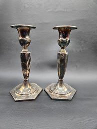 B47 - Superior Silver Plated Candlestick Pair - 3.75' X8'
