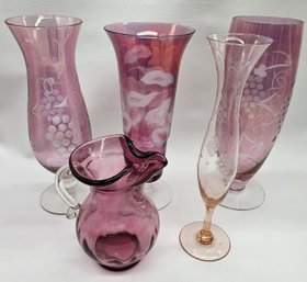 B117 - Cranberry Glass Vases - 6' To 10.5' By 2.75 To 5' - LOCAL PICKUP ONLY
