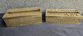 B149 - Two Gold Tone Tissue Box Holders - 10'x5'