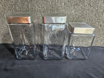 B152 - Anchor Hocking Glass Canisters - Three - 4'x4'x7' & 9' - LOCAL PICKUP ONLY