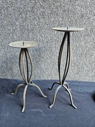 B155 - Two Metal Candle Holders - 10' & 12' - Fits 4' Candle