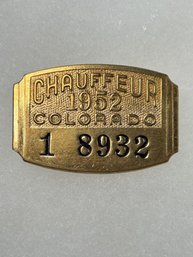 A222 Colorado Chauffeur Badge 1952 #1-8932