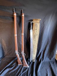 A82 Vintage 1944 MK-1 USN Machete And Two Toy Wood Guns