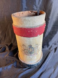 A125  Rare English Canvas Leather Fire Bucket Container 8x16' And Leather Hat