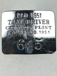 B7 Antique Taxi Driver Badge Flint 1950-51 645