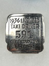 B14  Antique Taxi Driver Badge Denver City & County 1936 591