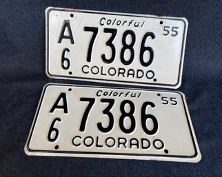 J19  Matching Pair 1955 Colorado License Plates