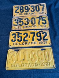 J40 Mixed Lot 1931 Colorado License Plates