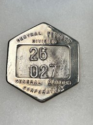 B135  Antique General Motors Central Foundry Division 26 027 Employee Badge