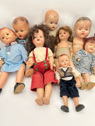 T113 Lot Of Composition And Early Plastic Dolls