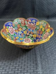 H11 Vintage Chinese Enamel Cloisonne Bowl 4.5' Hx 10'D