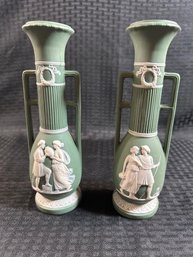 H15 Pair Of Wedgewood Style Vases 8.75'h