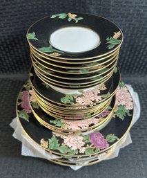 H30 Vintage 27 Piece Fitz And Floyd 'cloisonne Peony' Dish Set (no Chips Or Cracks)