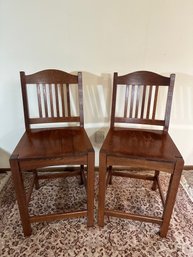 H68 Pair Of Wooden Matching Wooden Stools/chairs