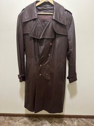 H149 Mens Leather Trench Coat Size 44 With Liner