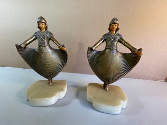 G28 Two Bronze Art Deco Bookends Missing Hand On Each Statue