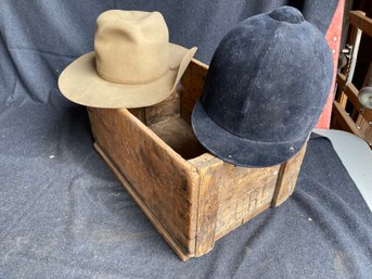 J301 Vintage Stetson Hat 7 1/4 Wood Box 10x14-20' And Riding Helmet-LOCAL PICK UP ONLY!