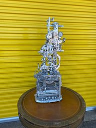 S-132 Silver Steampunk Battery Operated Clock 15x35' LOCAL PICKUP ONLY