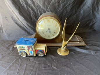 P31 Vintage Tin Truck Bank And Clock