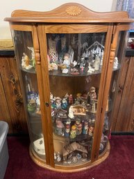 All Included Full Nativity Figures In Oak Lighted Curio Cabinet See Photos