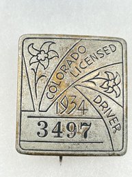 A117 Colorado Chauffeur Badge 1934  #3497