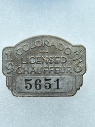 A127 Colorado Chauffeur Badge 1936  #5651