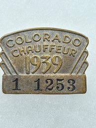 A138 Colorado Chauffeur Badge 1939  #1-1253