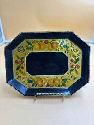 A 20th Century Tole-painted Octagonal Tray, Diminutive In Size.