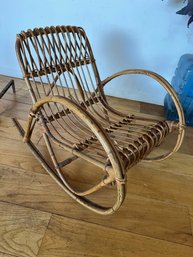 Mid-Century Childrens Rocking Chair In Rattan