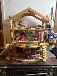 Wooden Dollhouse And Contents