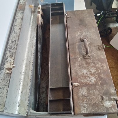 Two Vintage Long Tool Boxes ~ One With Hand Saws