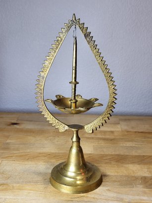 Vintage Indian Hanging Brass Oil Diya Lamp Teardrop Stand