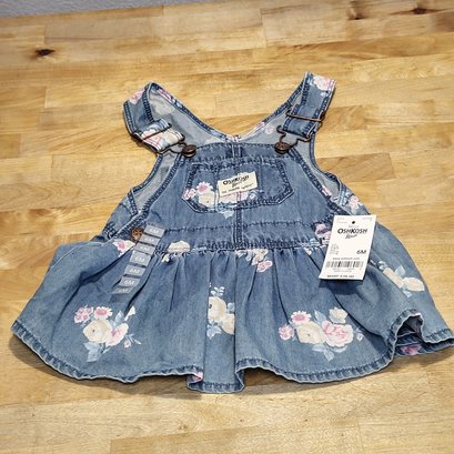 6M OshKosh Bgosh Baby Girl Overall Dress With Flowers- New With Tags