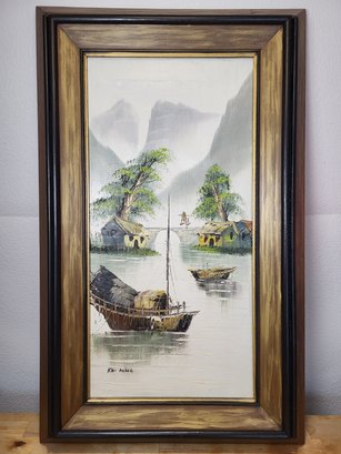 Original Kai Ming Oil On Canvas Painting - Fishing Boats