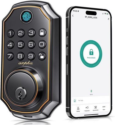 Keyless Entry Door Lock D280, 5 In 1 Smart Fingerprint Door Lock, Keypad Deadbolt With 2 Keys, One Touch Lock/