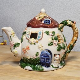 Vintage Cottage In The Meadows Teapot Tea-light -Hanging Bumble Bee