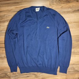 Lacoste Navy Cotton V Neck Sweater France - Size 4 Mens Medium