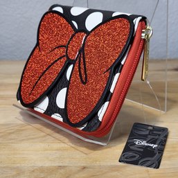 NEW Zip Around Wallet Square - Minnie Mouse Glitter Bow