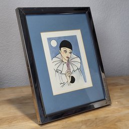 Pierrot Clown Watercolor Painting Print In Frame