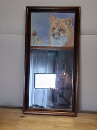 Vintage Mirror With Fox Painting On Canvas