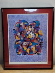Original Abstract Seriolithograph By Anatole KRASNYANSKY - 'Poker Players' - Contemporary