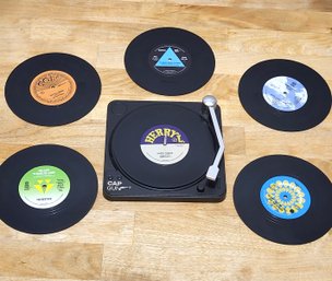 Set Of 6 Vinyl/Record Coasters Sets With Holder