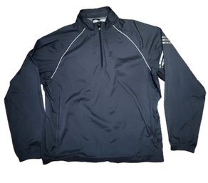 XL Adidas Windbreaker Jacket Men's - Half Zip Black With Arm Stripes