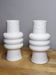 Pair White Ceramic Vases 7.5' Beautiful MCM Style