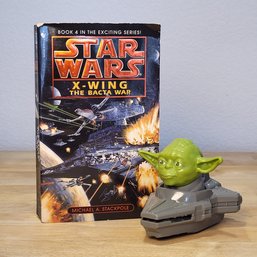 Star Wars Vintage 1997 Novel & Yoda Toy  - X-Wing The Bacta War By Michael A. Stackpole