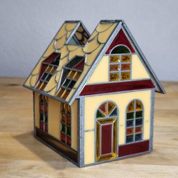 Vintage Tiffany Style Stained Glass Town House - Candle Holder